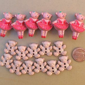 Lot of 17pc teddy bear Girl kid fashion  Buttons  11x 3/4" and  6 x 1 1/4"  28mm